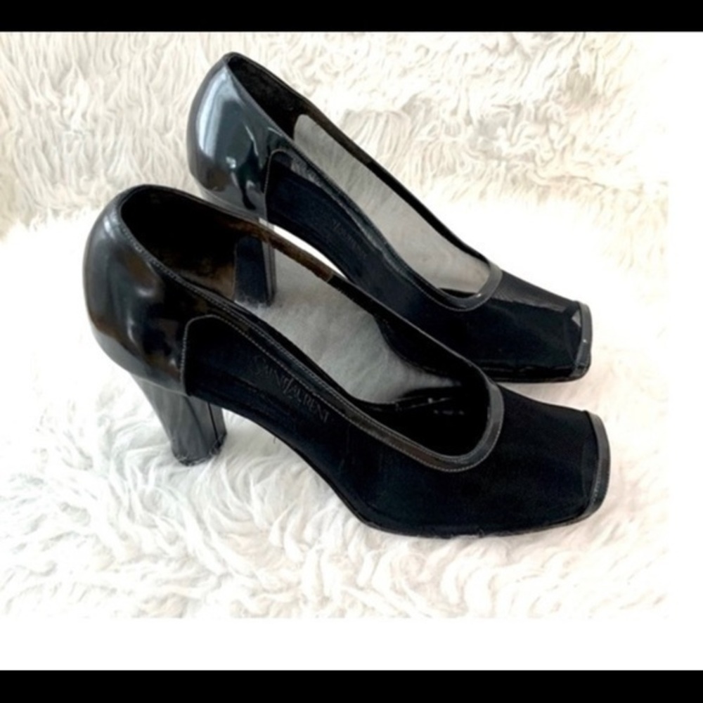 YSL Yves Saint Laurent Pumps Heels Shoes Authentic Patent Leather Mesh
